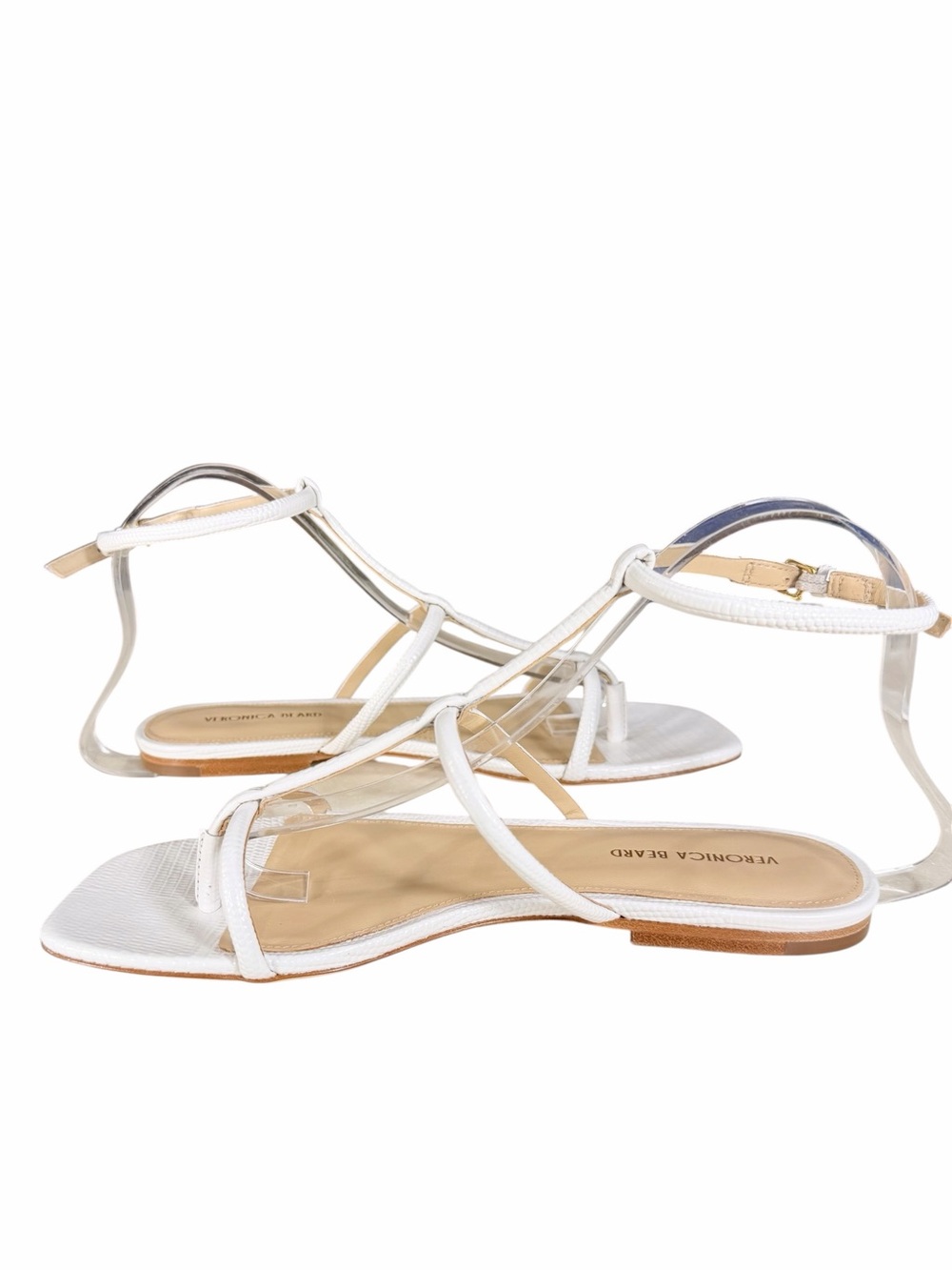 Veronica Beard White Sandal T-Bar Flat  Size 7 Minimalist - Picture 5 of 10